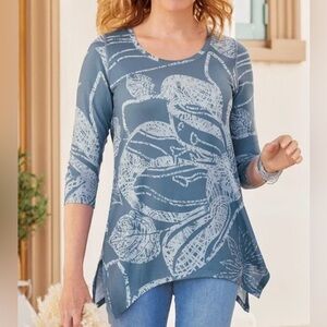 Soft Surroundings Valerie Blue Floral Tunic Size Small